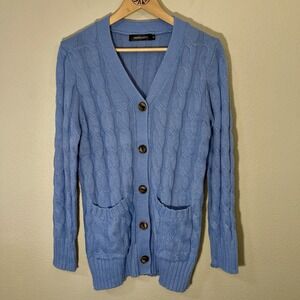 Merokeety Cable Knit Long Blue Cardigan Academia Costal Grandma Cozy Homey Sz S